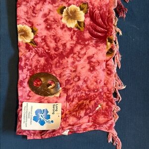 NWT Floral Pink Sarong with Wooden Buckle